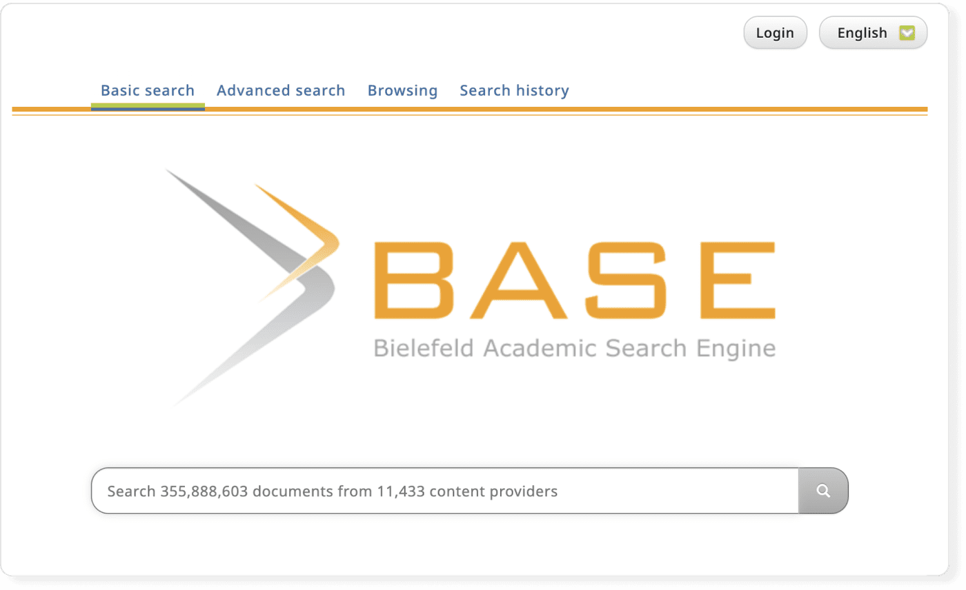 Search interface of Bielefeld Academic Search Engine aka BASE